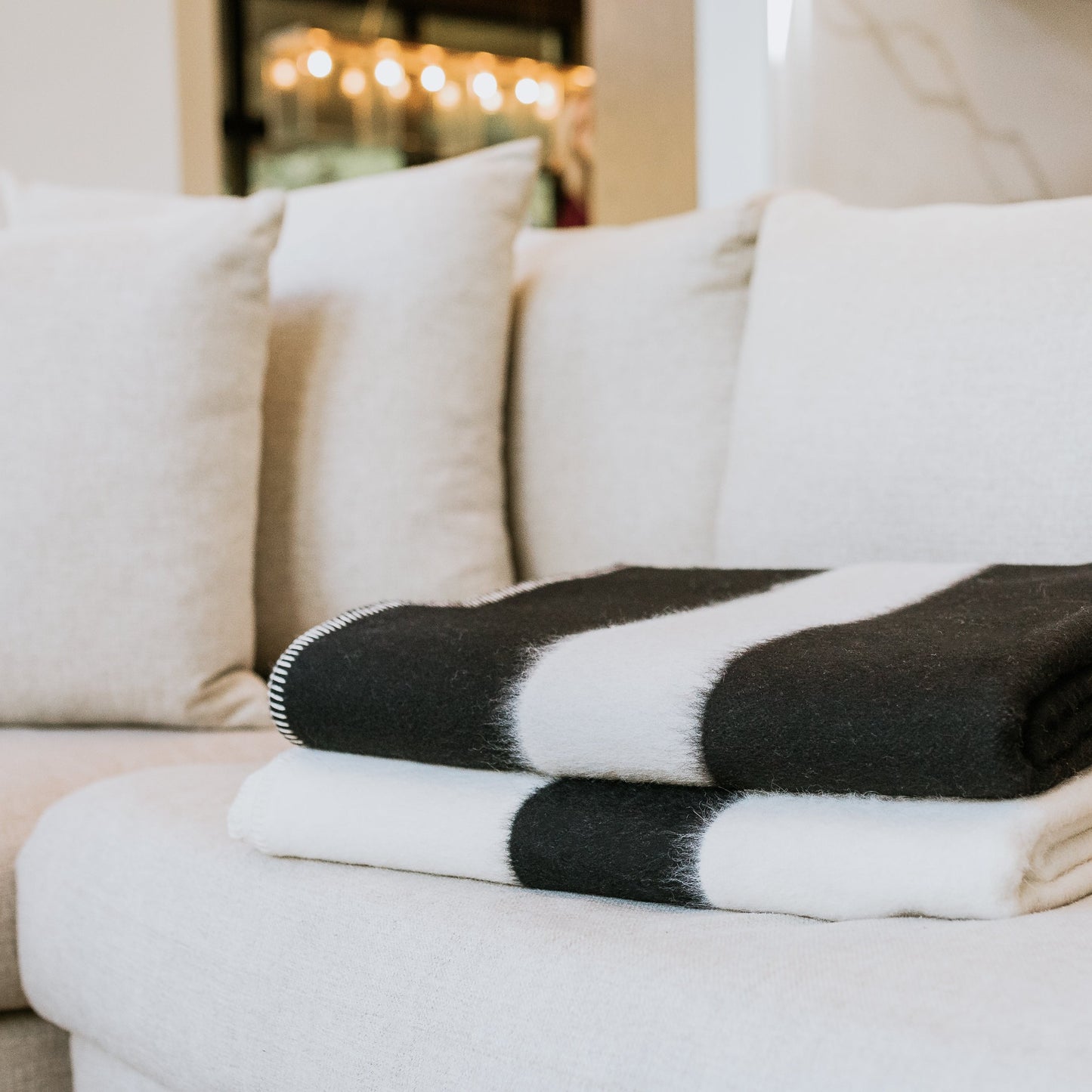 Siempre Recycled Blanket- Black with Ivory Stripe