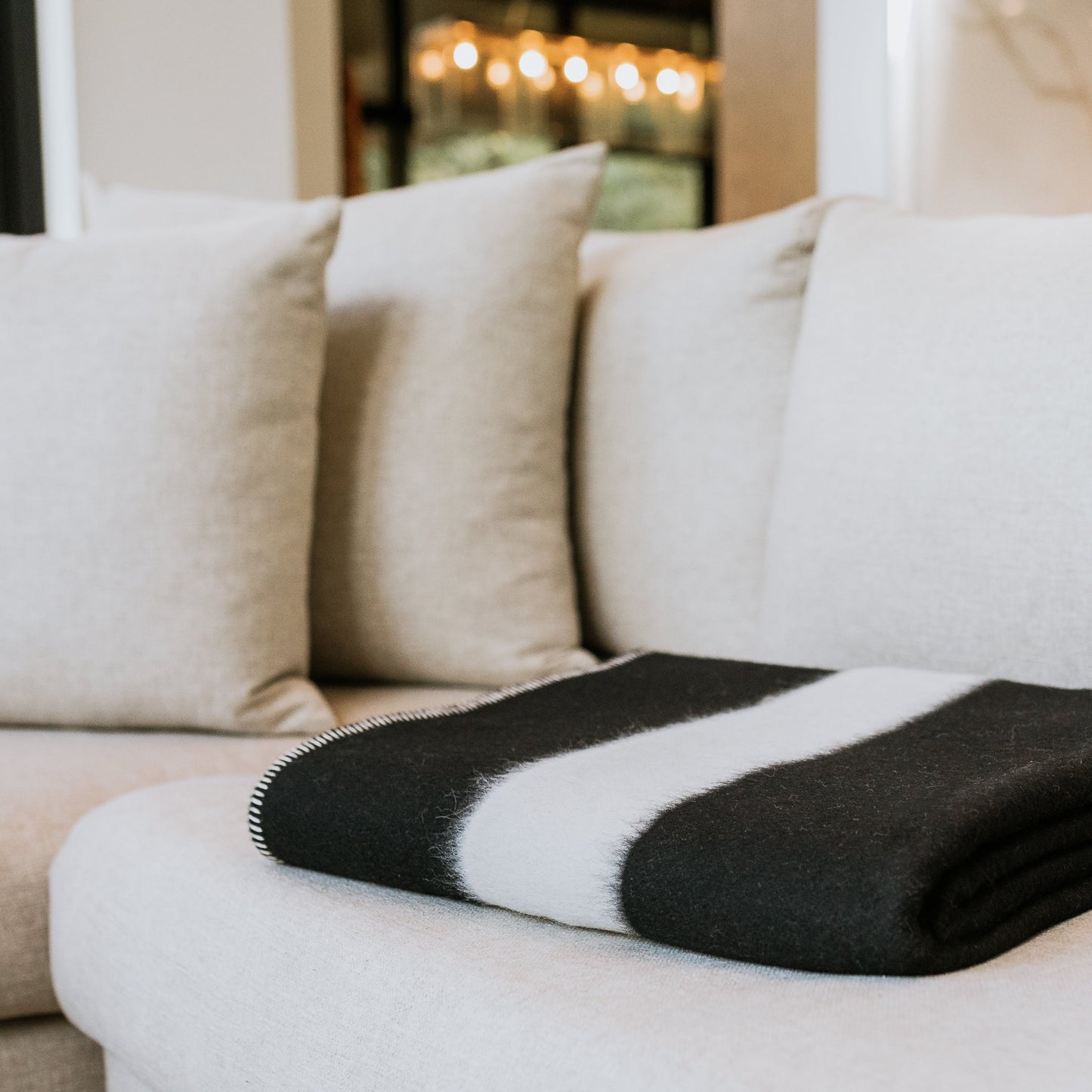 Siempre Recycled Blanket- Black with Ivory Stripe
