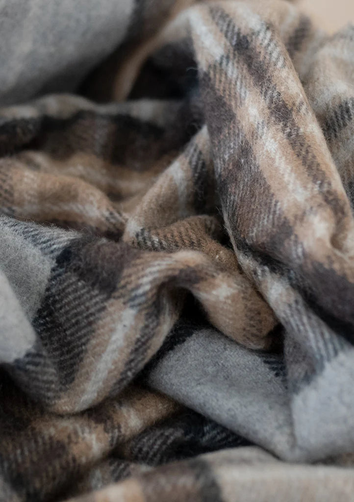 Recycled Wool Picnic Blanket - Sky and Taupe